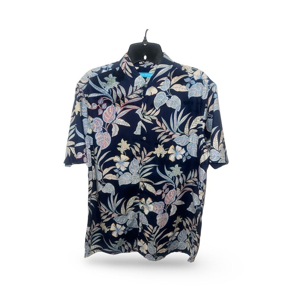 Tori Richard Men's S Blue Floral Hawaiian Aloha Shirt Short Sleeve